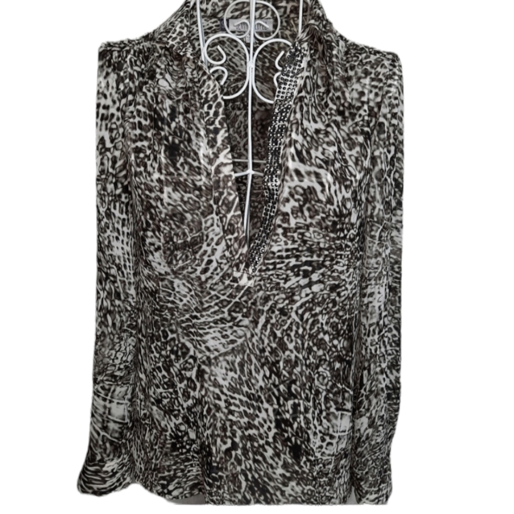 Jennifer Lopez Chiffon Bling Leopard Print Top SZ XS